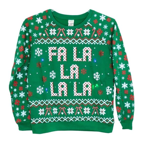 Freeze Medium Fa La La La Christmas Lighted Pullover Sweatshirt Holiday Xmas NEW - Picture 1 of 11